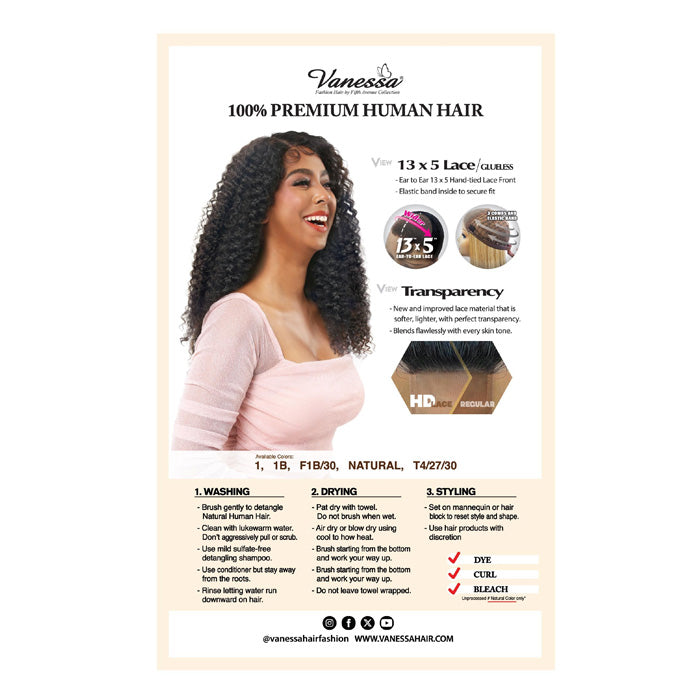 Vanessa Lace Front Human Hair Glueless 13x5 HD Transparent Lace