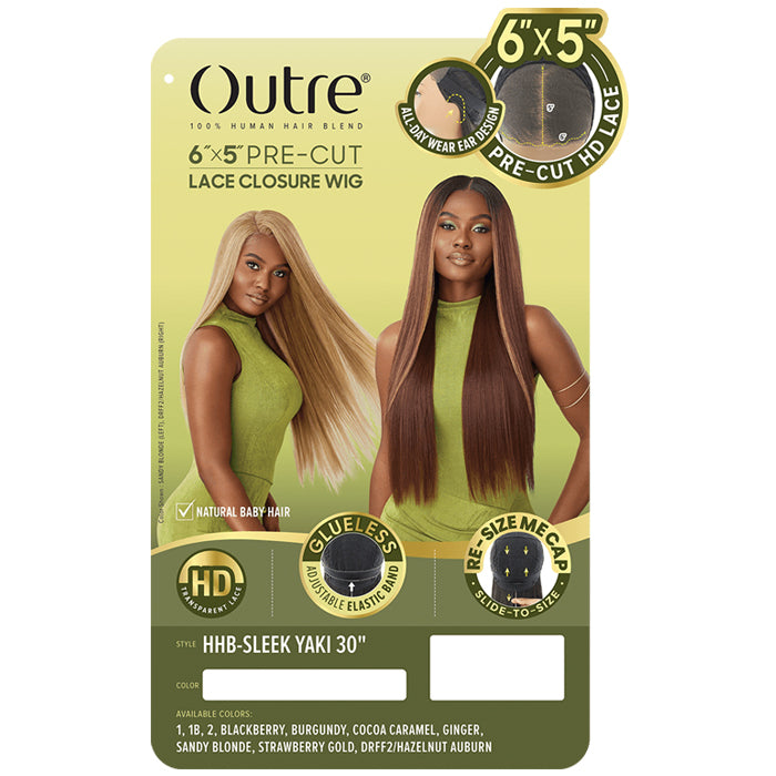 Outre Glueless 6x5 Pre-Cut Lace Closure Wig - HHB-SLEEK YAKI 30" - 100% Human Hair Blend