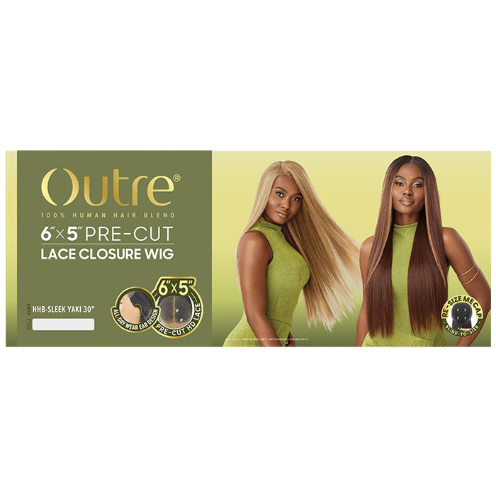 Outre Glueless 6x5 Pre-Cut Lace Closure Wig - HHB-SLEEK YAKI 30" - 100% Human Hair Blend