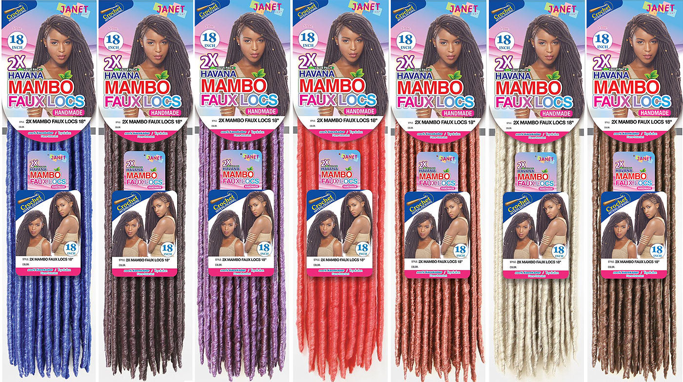 Janet Collection Crochet Braid – 2X Mambo Coily Dense Locs – 18" Faux Locs Synthetic Hair Extensions