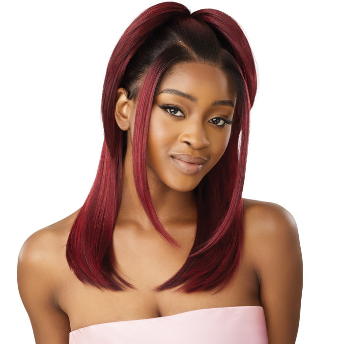 Lace Front Wig Human 2024 Blend Yaki Black Burgundy Straight Blowout Heat Glueless